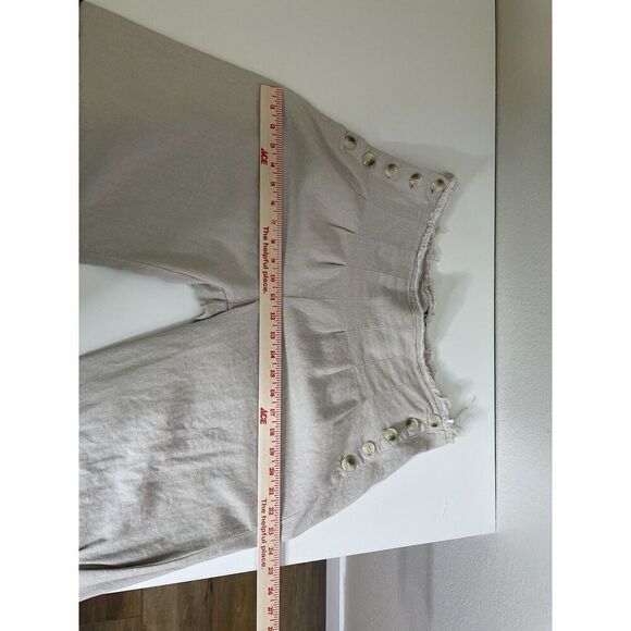 Rewash brand Size M Linen Wide Leg Capri Sailor Button Pants Raw Waist Y2K - Picture 7 of 9